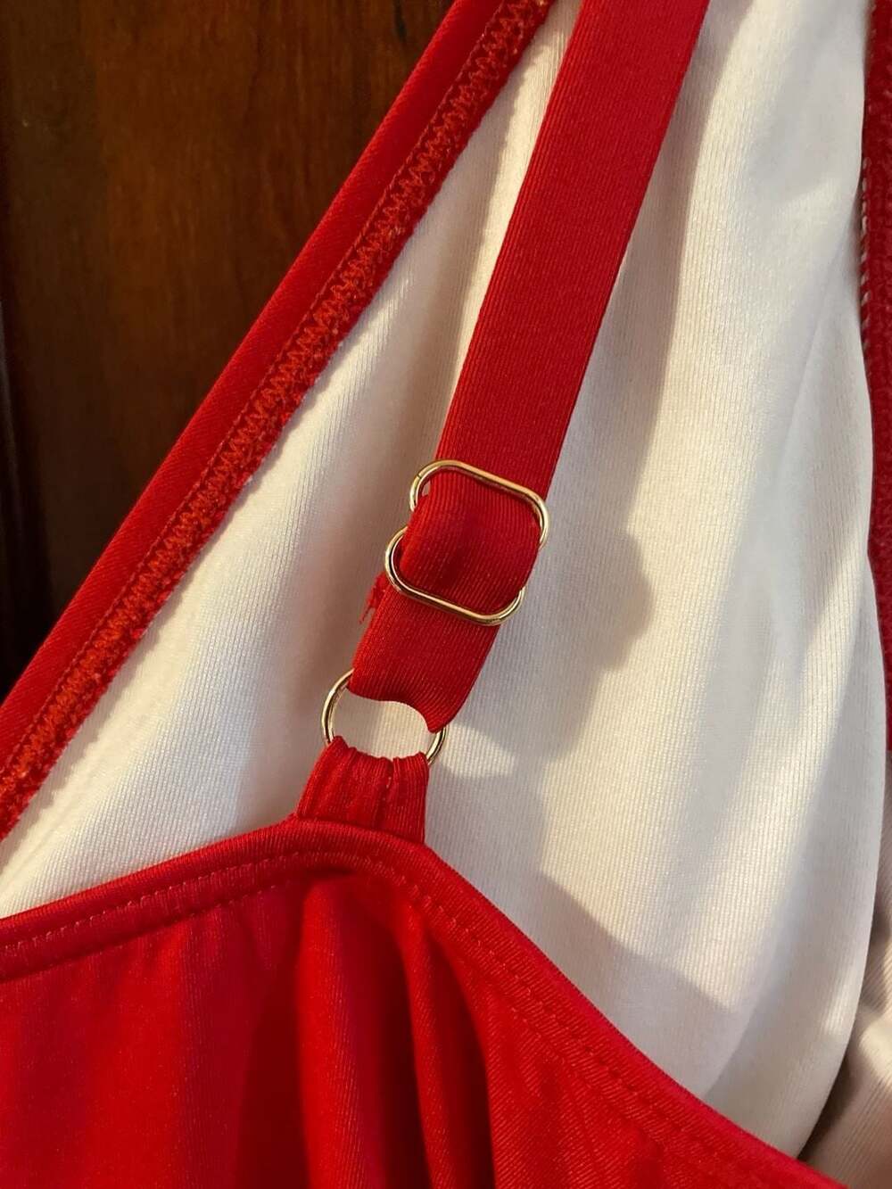 Michael Kors Red Wrap One-Piece Swimsuit with Gold MK Logo, Size 14 - Picture 4 of 7